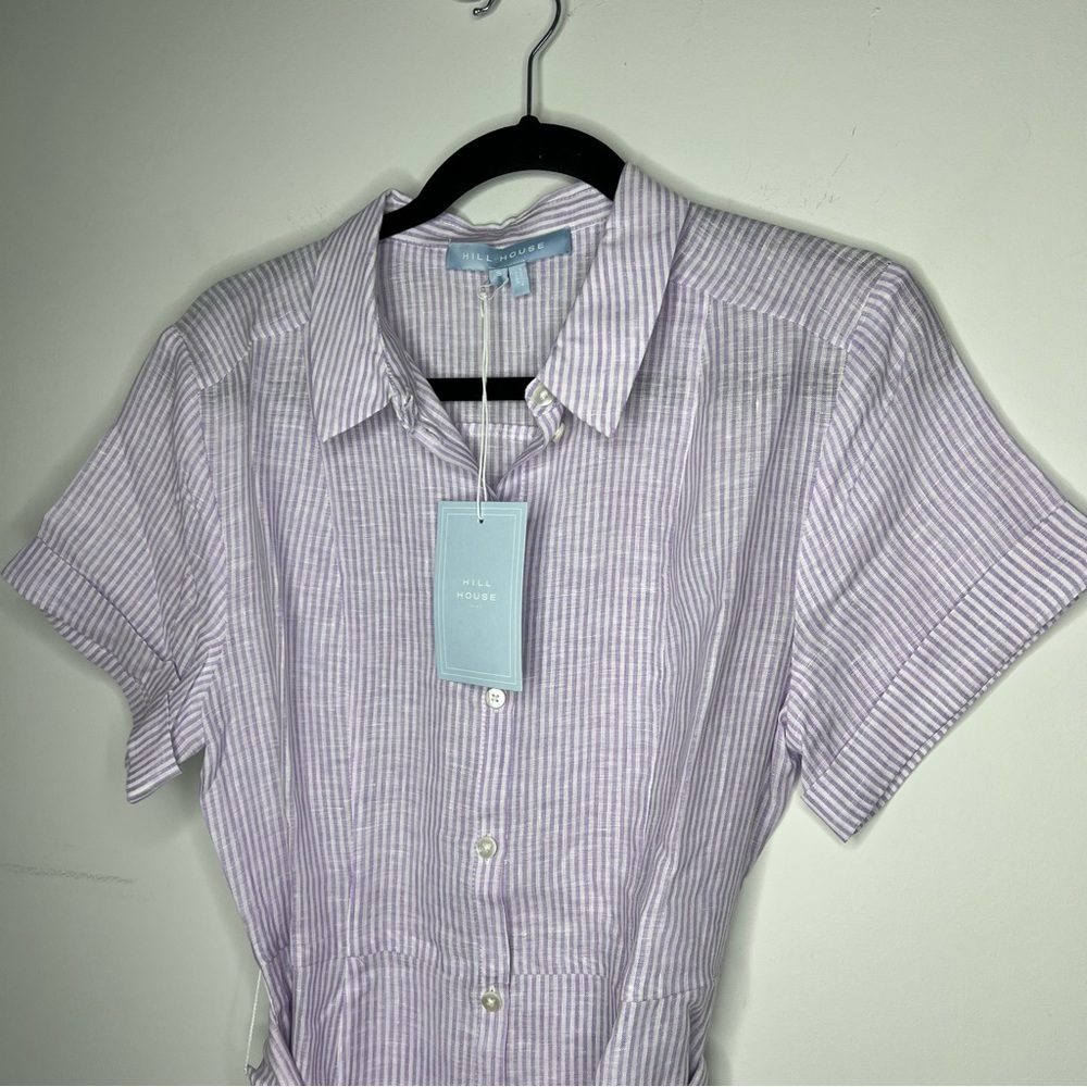 Hill House Home Lilac Purple Stripe Laura Pinstripe Linen Shirt Dress Small - Picture 5 of 8
